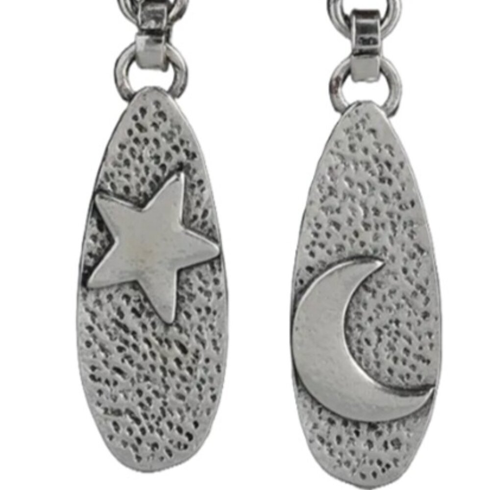 Vintage Retro Bohemian Style Oval Shape Pentagram Moon Pattern Dangle Earrings